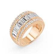 Solitaire bague diamants synthétiques baguettes et diamants synthétiques ronds 2.63 carats or rose 14 carats Venezia